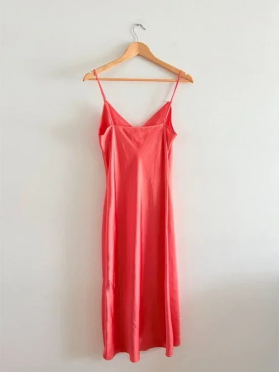 Aritzia Wilfred Only Satin Midi Slip Dress Coral Pink Size Medium - Picture 5 of 7